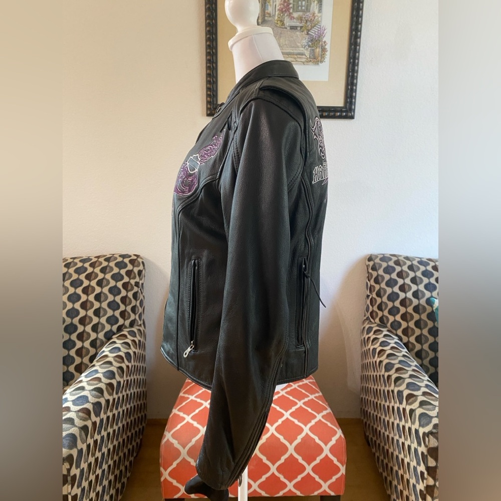 Harley-Davidson Purple Steel Heart Leather Jacket Hoodie 3in1, BLK,Women Size S - Picture 5 of 16